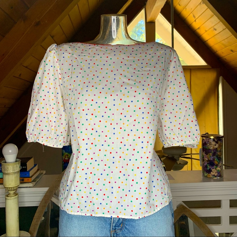 Vintage Handmade 🌈 Rainbow polka dot top